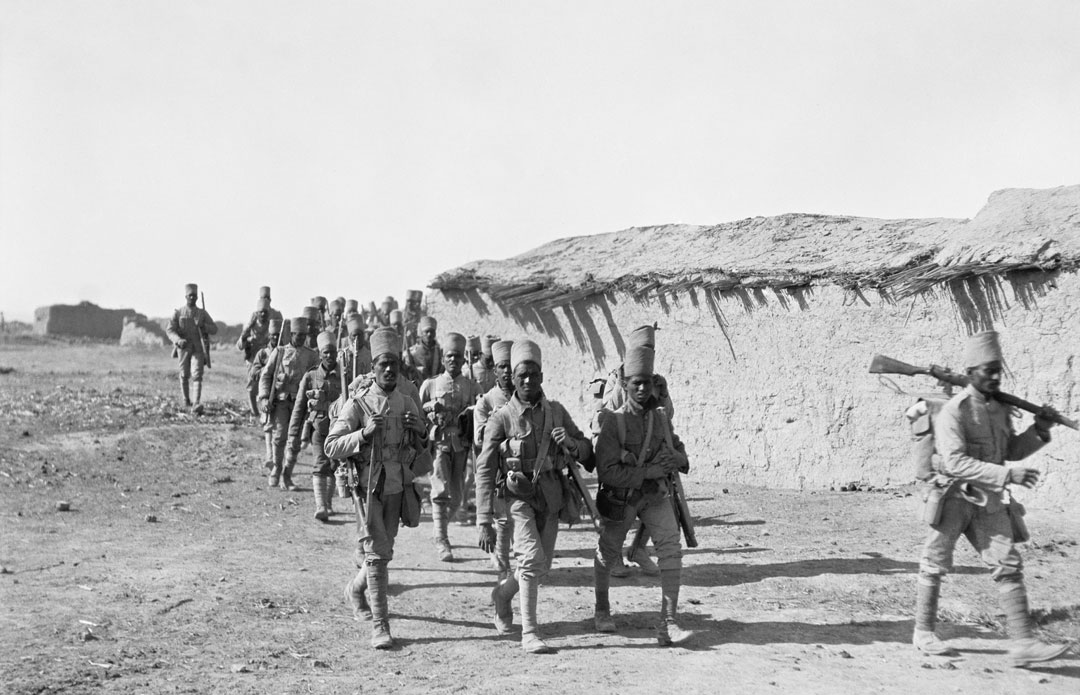 Indian troops march at Kara Tepe